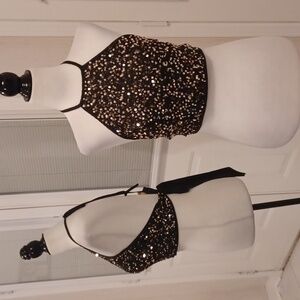 4/$60 Black & Gold Sparkly Sequined Halter Top - Size Small